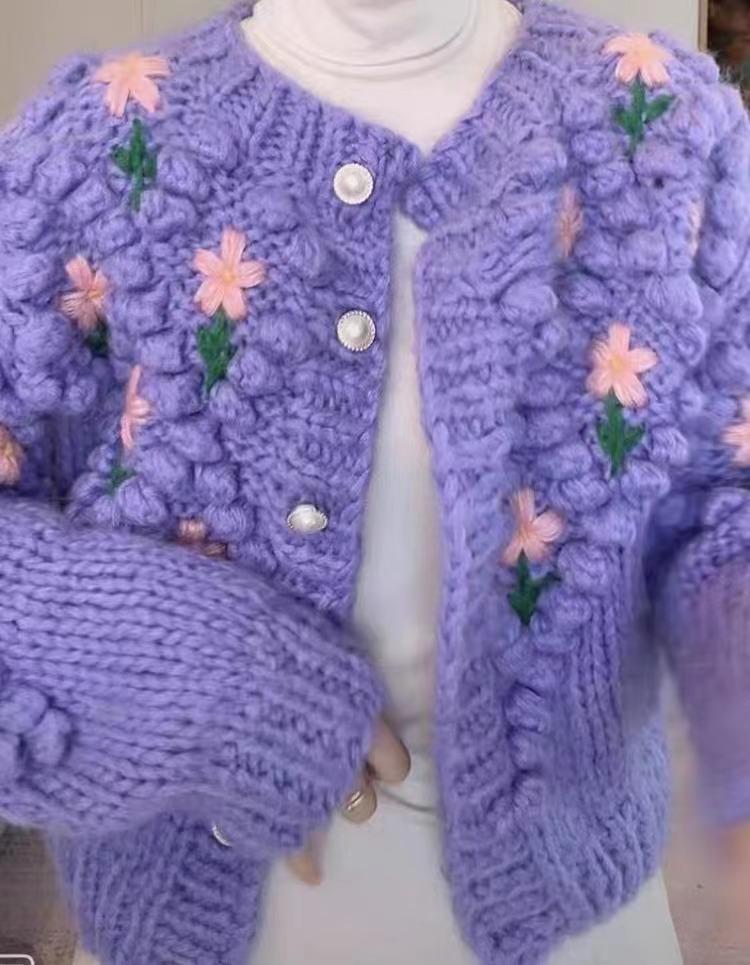 2023 Handmade Three-Dimensional Rose Pearl Button Cardigan for Women