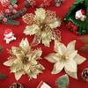 Christmas Tree Decorations Flowers Ornaments Red Glitter Artifical Flowers Xmas Tree Xmas Decoration Home