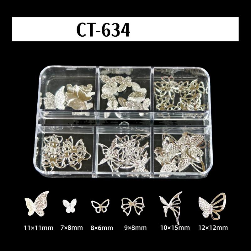 

6 Секций 3D Металлические Звезды Бантик Бабочка Шармы для Маникюра Золотой/Серебряный Звездный Свет Заклепки Украшения для Ногтей Маникюр Блестки Аксессуар CT 634 серебряный