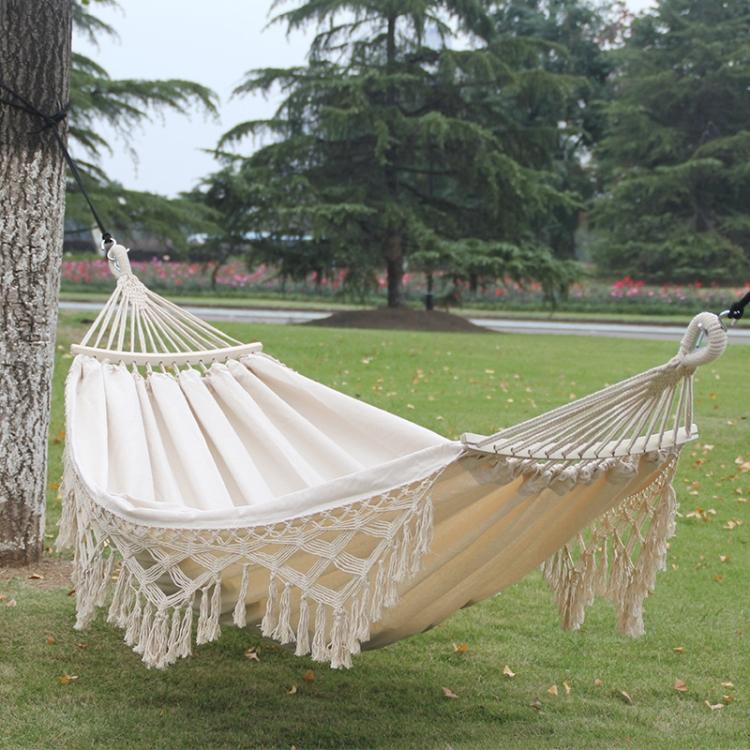 200x150cm Double Outdoor Camping Tassel Canvas Hammock with Stick