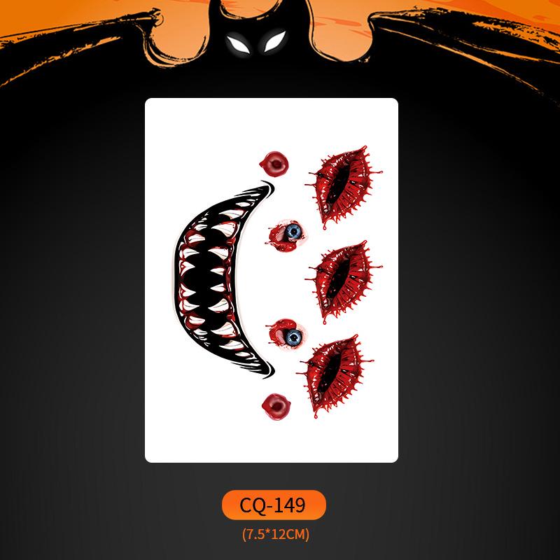 Nuevos Halloween 2024 Pegatinas de Tatuaje de Cara de Boca Grande Aterradoras - Divertido, Impermeable, Maquillaje de Fiesta Colorido