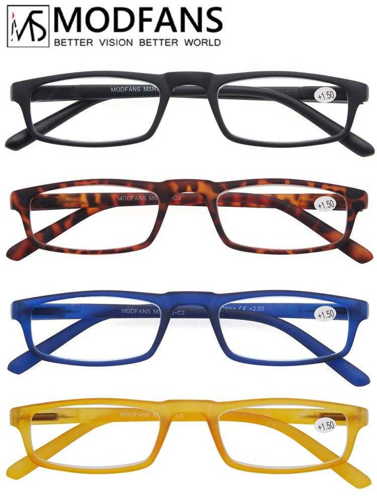 MODFANS Reading Glasses - 4 Pairs Fashion Readers Narrow Frame Spring Hinge For Men Women