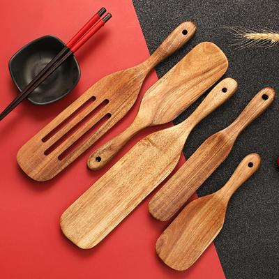 Pişirme için Ahşap Spurtle Tik Spatula Karıştırma, Karıştırma, Servis için Gereçler Isıya Dayanıklı Hamur Kaşıkları
