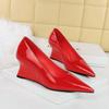 Slope Heeled Shoes for Women, High Heels, Slope Heels, Shallow Mouth, Pointed Toe, Patent Leather Single Shoes, Slope Heels