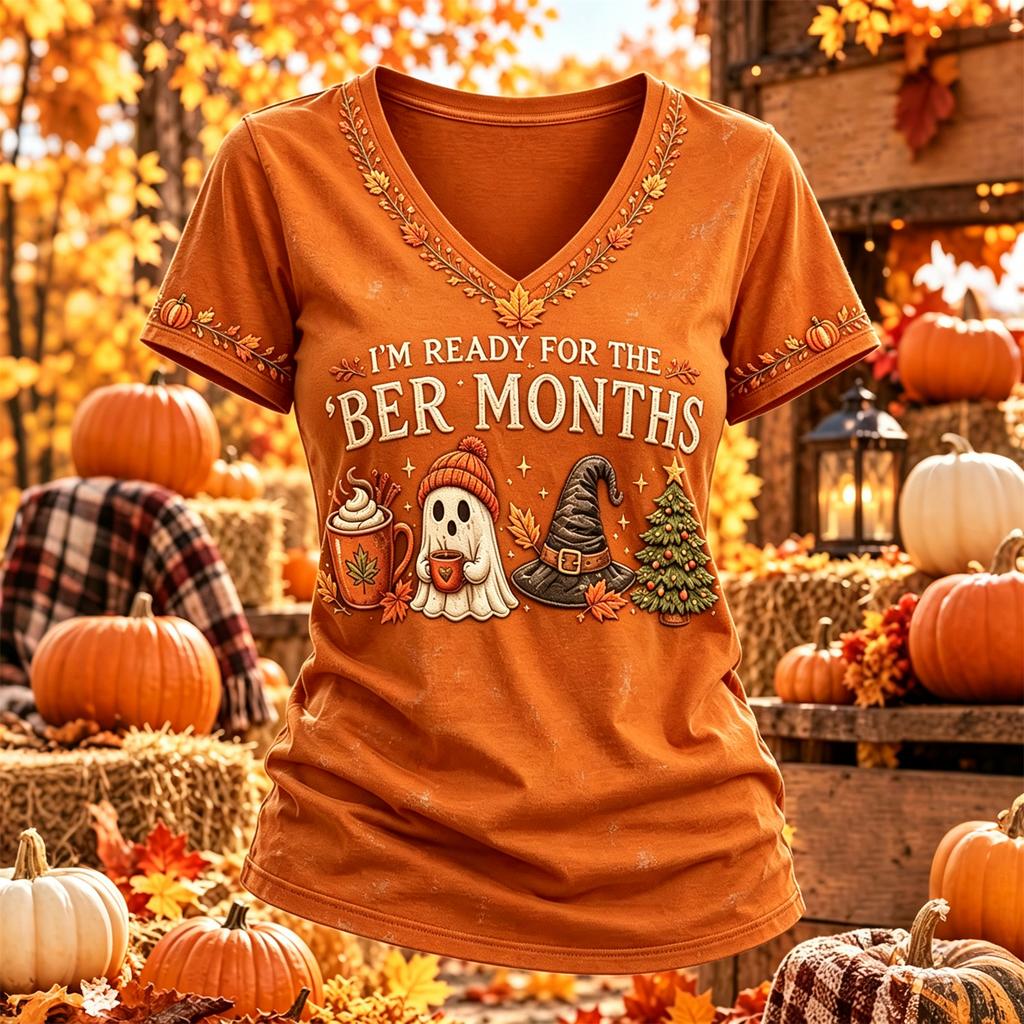 Women's Thanksgiving Print Short Sleeve V-Neck Casual Pullover Top for Fall Holiday