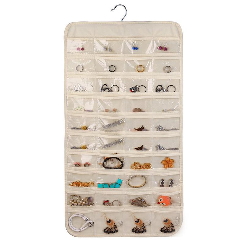 80 Grids Double-Sided Jewelry Hanging Storage Bag Business Membership Card Organizer Sundries Necklace Earrings Storage Pocket