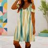 Women Plus Size V Neck Cold Shoulder Abstract Printed Short Sleeve Curved Hem Dress