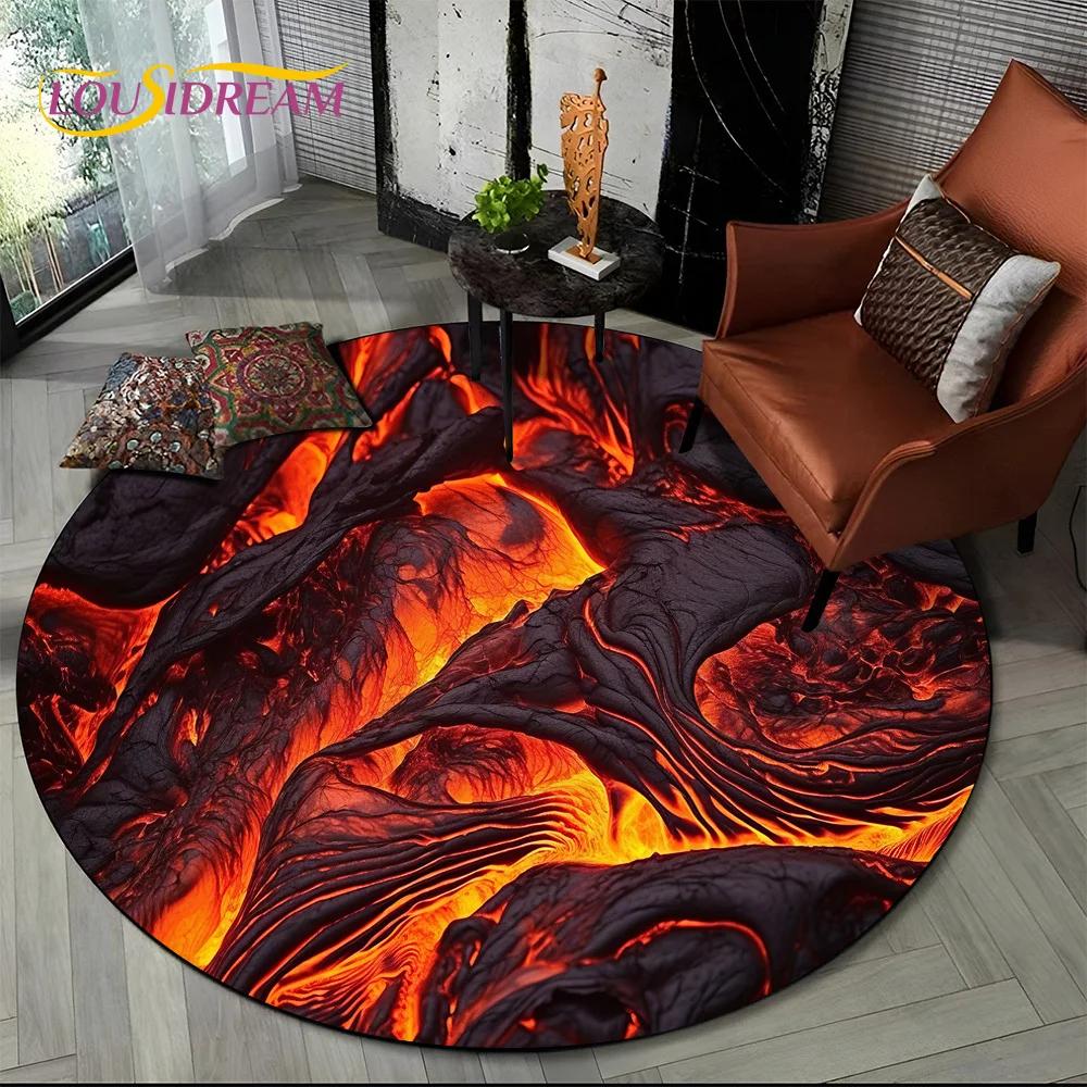 Latest 3D Illusion Volcano Lava Magma Round Carpet Rug for Living Room Bedroom Sofa Decor,Kids Area Rug Non-slip Floor Mat Gift