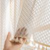 Boho Küchenvorhang Transparent Vintage Quasten Fenster Gaze Drapierung Stangentasche Transparent Stufenvorhang Volant für Wohnzimmer Heimdekor