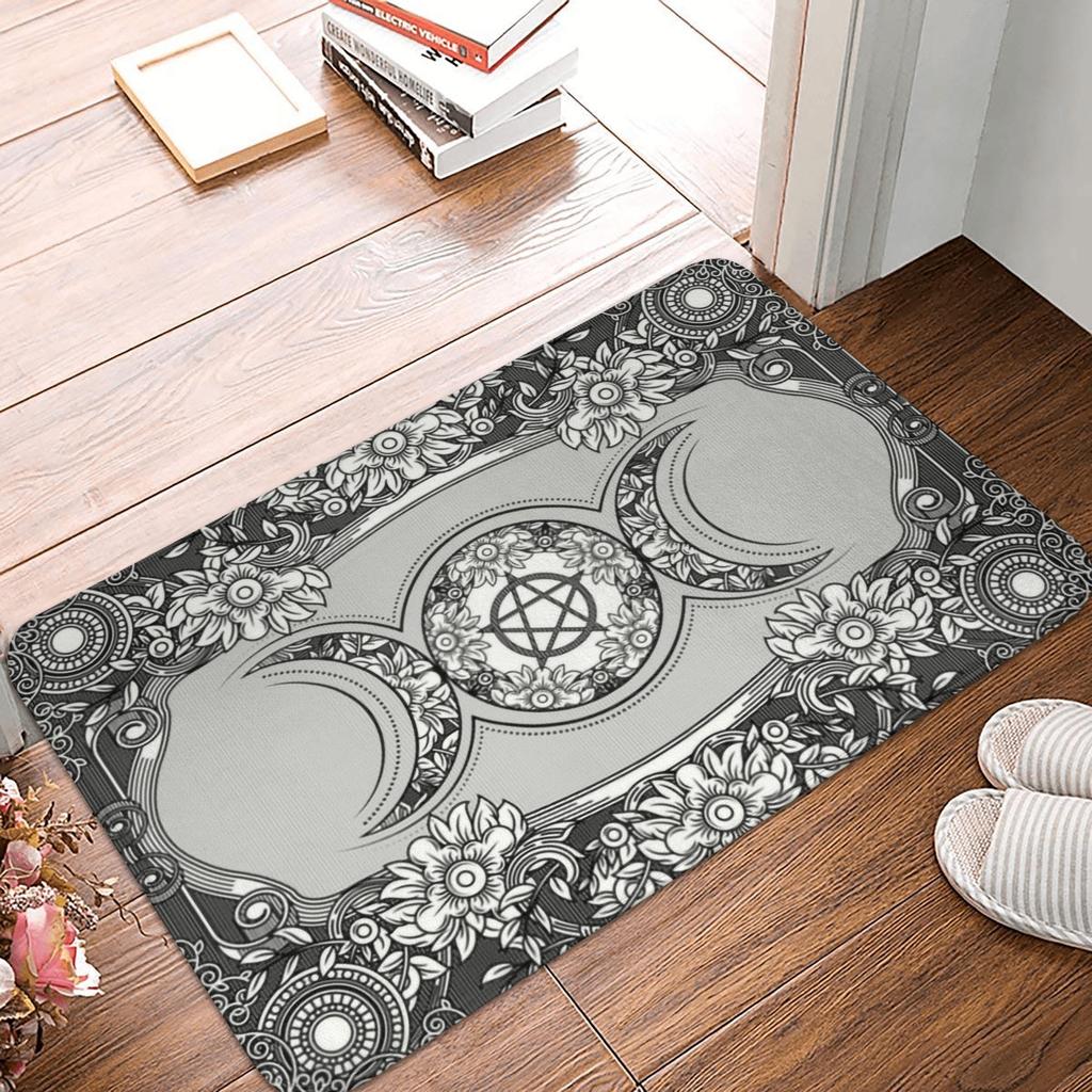 Triple Moon Goddess Doormat Mat Anti-Slip Pentagram Pagan Wiccan Kitchen Bath Balcony Rug Carpet 40*60cm