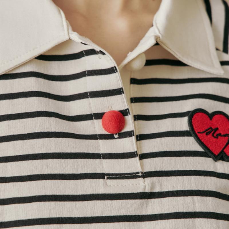 Maxza HearT Wappen STriped ShirT Collar T ShirT ze04qT607na
