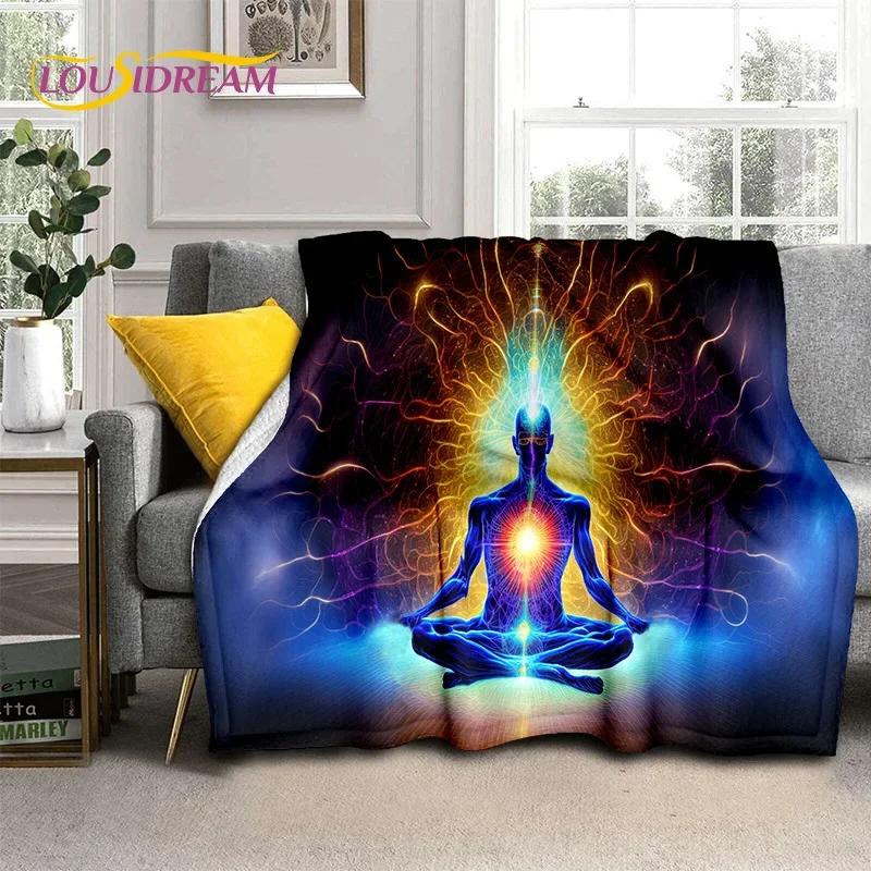 3D Jóga Meditace Duha 7 Čaker HD Měkká Flanelová Přikrývka pro Postele Ložnici Pohovku Piknik, Přehoz pro Venkovní Volný Čas Dárek