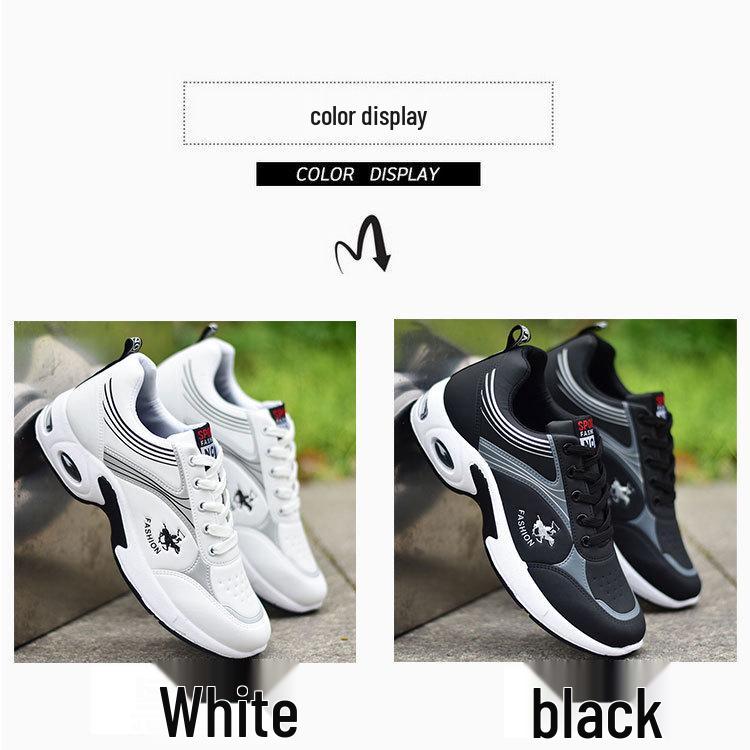 Men's White Sports Shoes: Air Cushion, Breathable, Non-Slip Leather, Trendy Casual Footwear for Autumn.