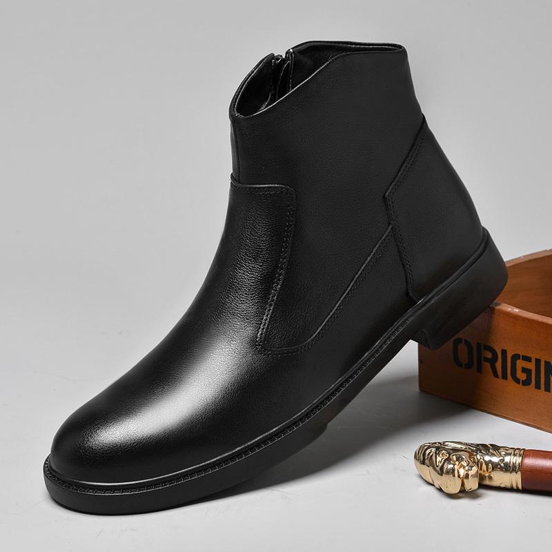 Luxury Genuine Leather Thick-soled Mens Boots Vintage Style High Top Dress Shoes Fashion Casual Leather Chelsea Ankle Boots