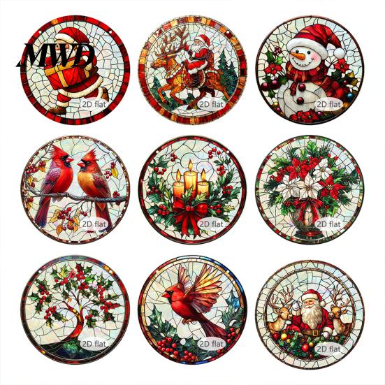 Decorative Chains for Hanging Ornaments Christmas Acrylic Window Decor, 2D Holographic Stained Glass Art Ornament with Metal Chain, Double-sided