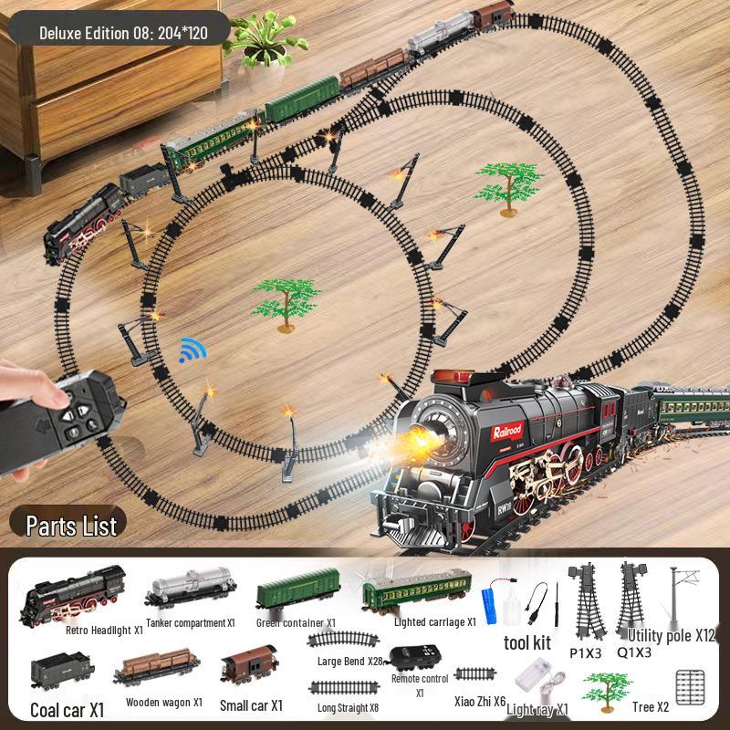 Boy's Green Retro Steam Train EMU Model - Cross-Border Remote Control Educational Toy