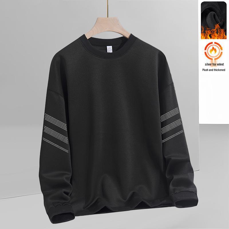 

Men s Fashionable Round Neck Print Hoodie - Autumn/Winter Loose Fit, Versatile Long Sleeve Pullover with Velvet Layer. 3XL (suggested 145-160 jin)