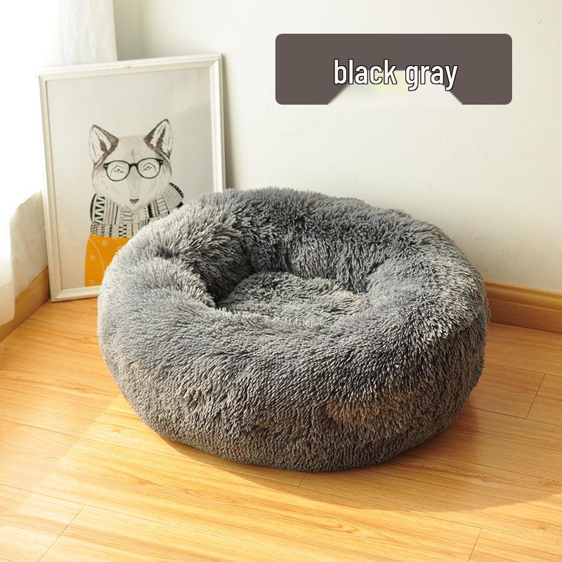 Plush Round Pet Bed - Removable & Washable Cushion for Cats & Dogs - Cozy Winter Mat