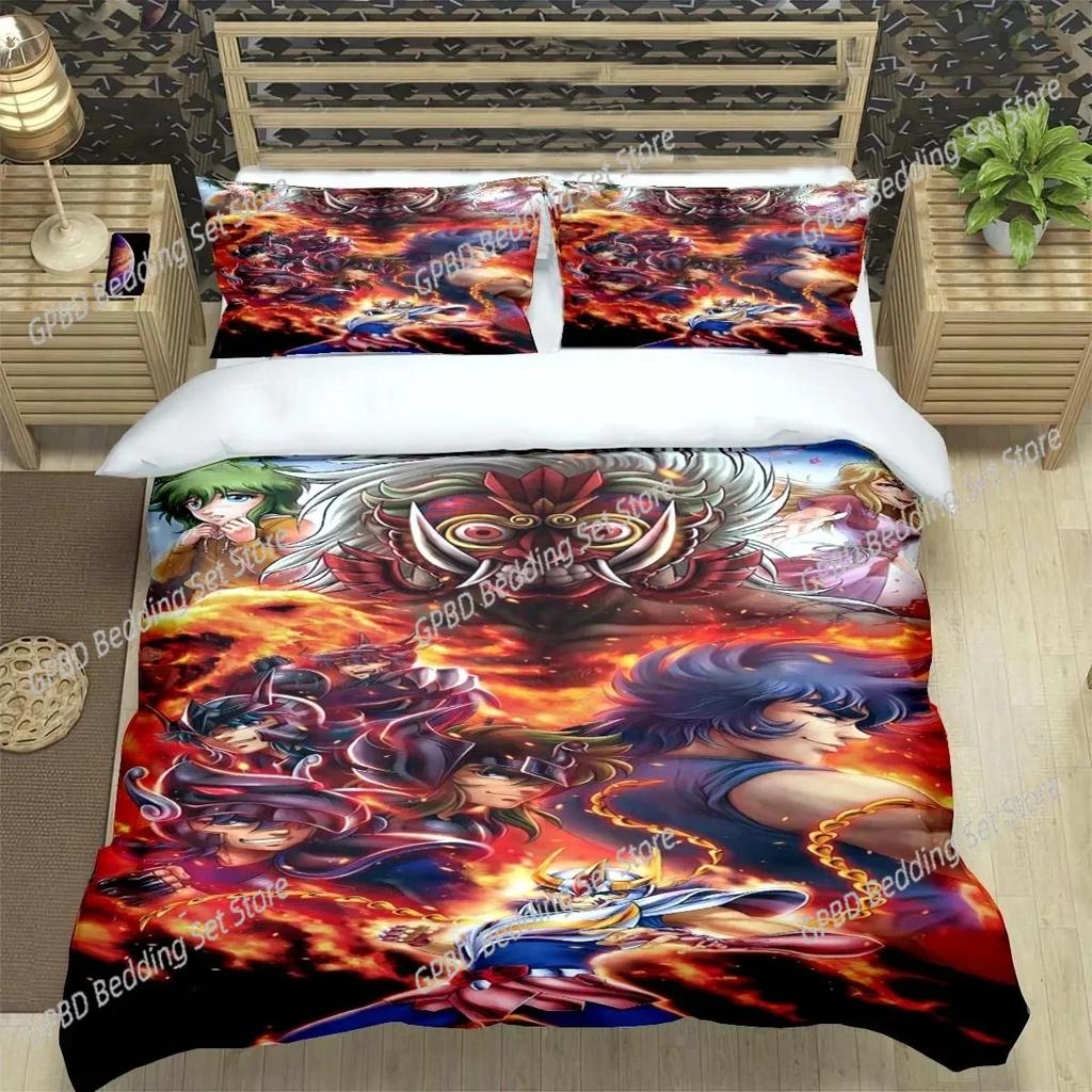 Comforter Saint Seiya 3D Bedding Set Black Comforter King Queen Size Polyester