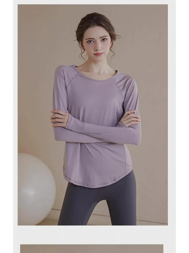 Damska koszulka sportowa z długim rękawem szybkoschnąca - Slim, oddychająca i o luźnym kroju na wiosenne bieganie na świeżym powietrzu i jogę