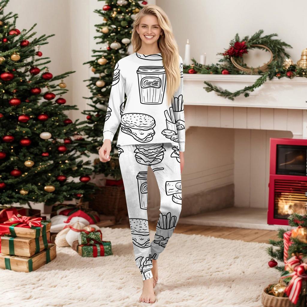 Handbemaltes Eltern-Kind-Outfit - Aufdruck Rundhals Eltern-Kind Langarm Lange Hose Hausanzug Anzug