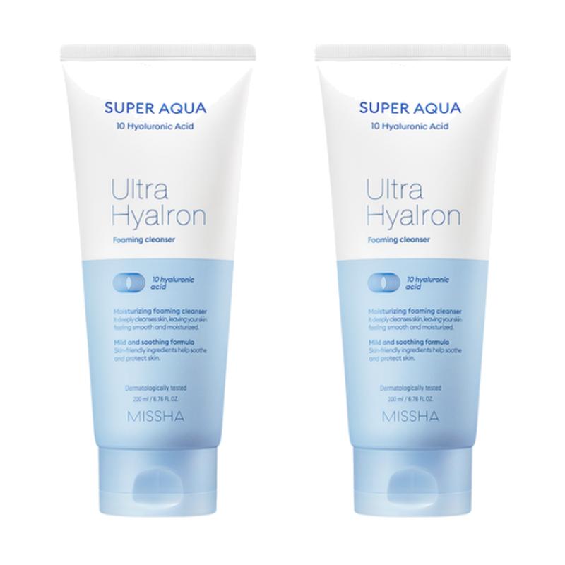 MISSHA Super Aqua Ultra Hyalon Cleansing Foam Moisturizing Facial Cleanser 200ml × 2