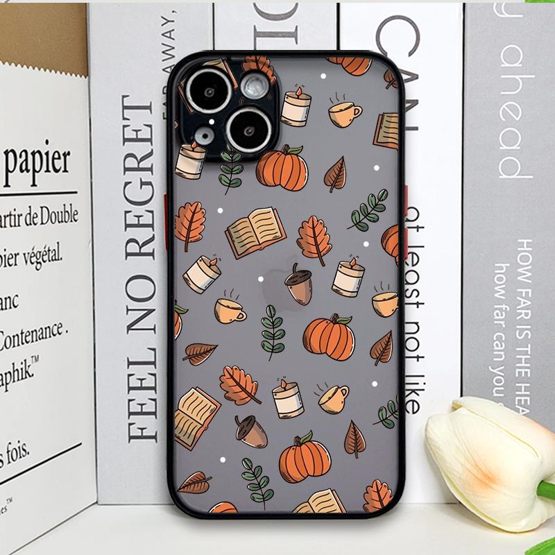 Cartoon Autumn Maple Leaf Pumpkin Coffee Phone Case for Samsung Galaxy S25 Ultra S24 Fe S23 S22 Plus S21FE Shockproof Soft Cover