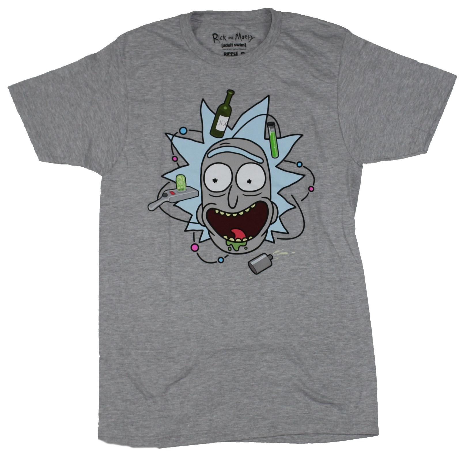 Rick and Morty Mens T-shirt Rick Sanchez Face Surrounded By Stuff XL