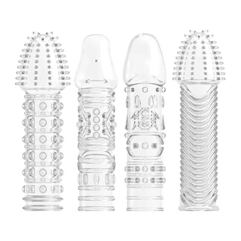 Penis Extend Sleeve Reusable Condoms Delay Ejaculation 15cm Penis Sleeve Cock Cover Sex Toy for Men Adult Sex Products