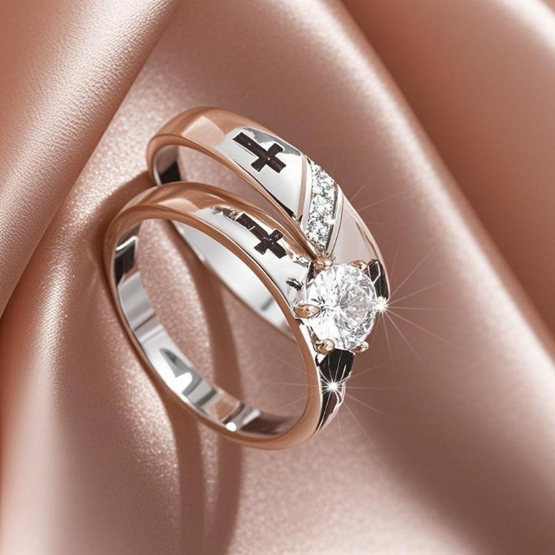 s Romantic Wedding Ring for Woman Men Cross Zircon Couple Rings Fashion Engaged Promise Jewelry Gifts Fine Jewelry