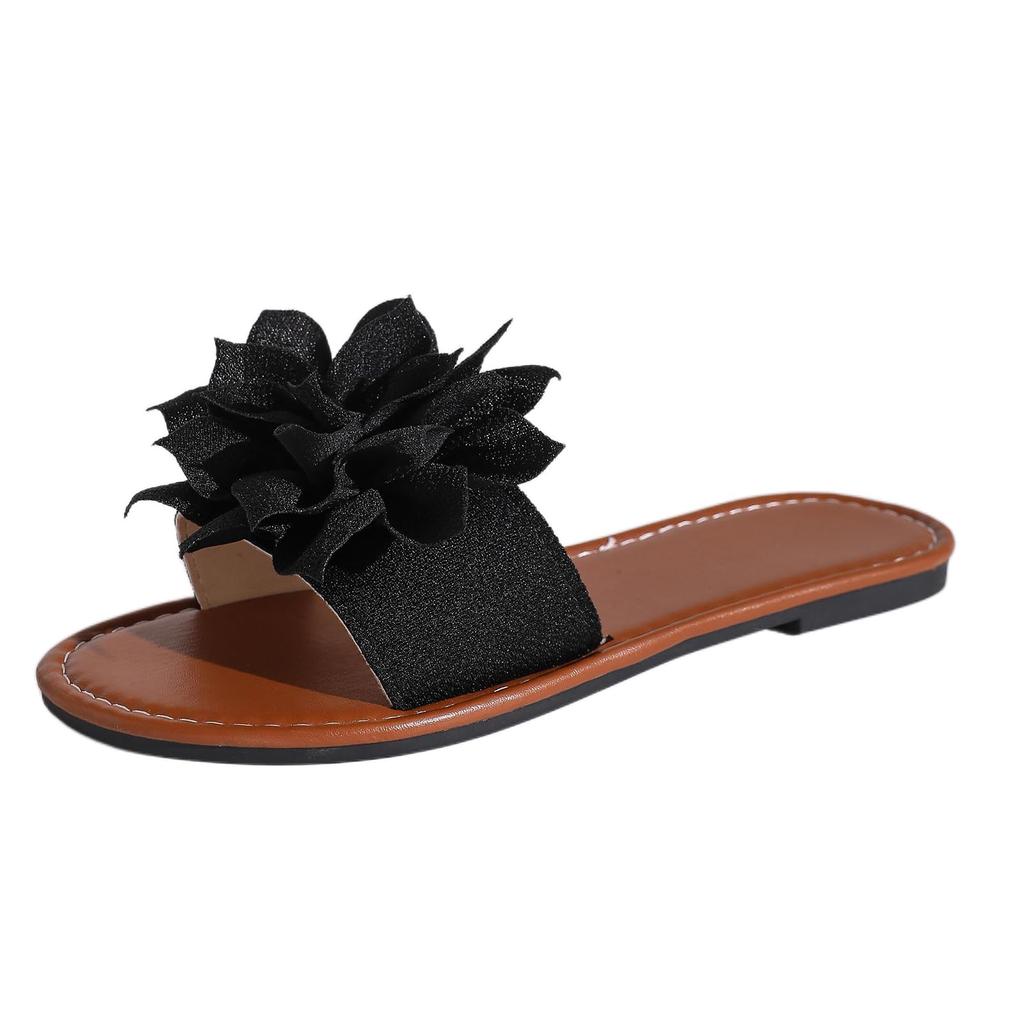 Ladies' casual and fashionable flat bottomed flower shaped slippers, lightweight cloth surface slippers for wearing the outside