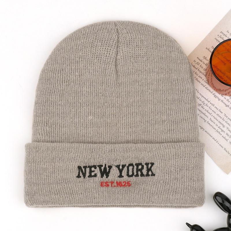 rkNewYo autumn and winter beanie hat letter embroidery versatile warm wool hat men's and women's knitted hat