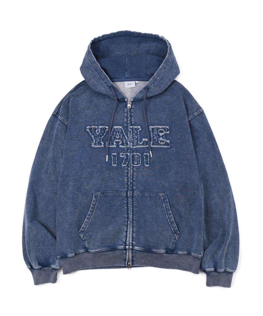Yale Pigment Applique Zip-Up Hoodie_Navy