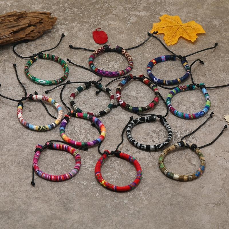 12Pcs Handmade Woven Bracelets Accessory Colorful Braided Bracelet Unique Wrist Chain for Layering or Single Wear