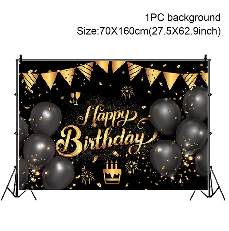 Gold Glitter Happy Birthday Party Backdrop For Photo Black  Happy Birthday Adult Theme Party Decoration Supplies DIY Backdrops