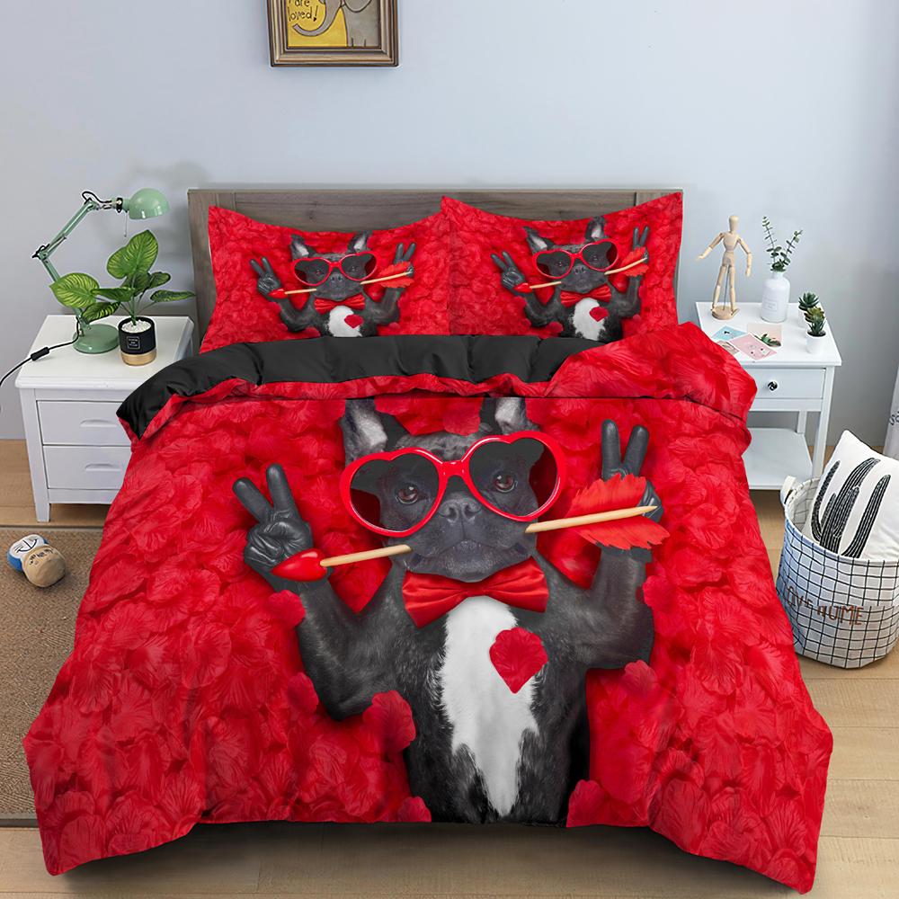 Comforter Bulldog Dog Roses Bedding Set Boys Girls Twin Queen Size Bed Kids Adult