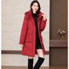 Winter Women Medium To Long Cotton Jacket Thickened Warm Casual Stand Collar Hooded Parker Coat Solid Color Warm Cotton Jacket