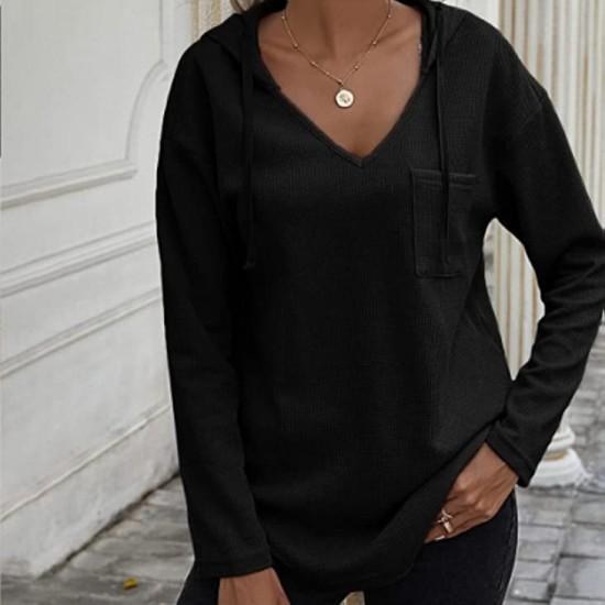Independent Station New Women's V-Neck Long Sleeve Hoodie Waffle Sweater Women's