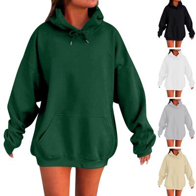 Damska bluza z kapturem na jesień zimę z dużą kieszenią z przodu, oversize, średniej długości, luźna góra, jednolity kolor, gruba, termiczna, sportowa, codzienna bluza z kapturem