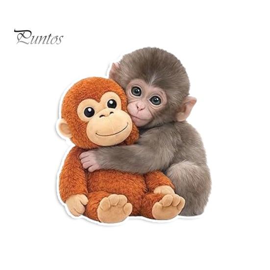 Helmet Decal Funny Monkey Hugging Plush Toy Sticker Quirky PVC Decals Waterproof Vinyl for Laptops Water Bottles Luggage Party Favors Kid Gifts