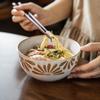 Pastoral Flower Ceramic Bowl Salad Bowl Round Noodle Bowl Household Retro Style Tableware Bowl Vegetable Bowl Soup Noodle Bowl