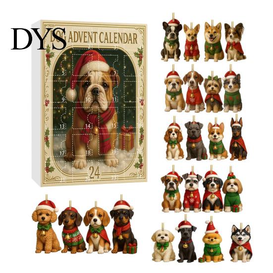 Cuenta Regresiva Navideña Temática de Mascotas Regalos Calendario de Adviento para Perros, Adornos de Acrílico 2D de Razas, Caja de Regalo de Navidad de 24 Días para Niños Calendario para Dueños con 24 Cachorros