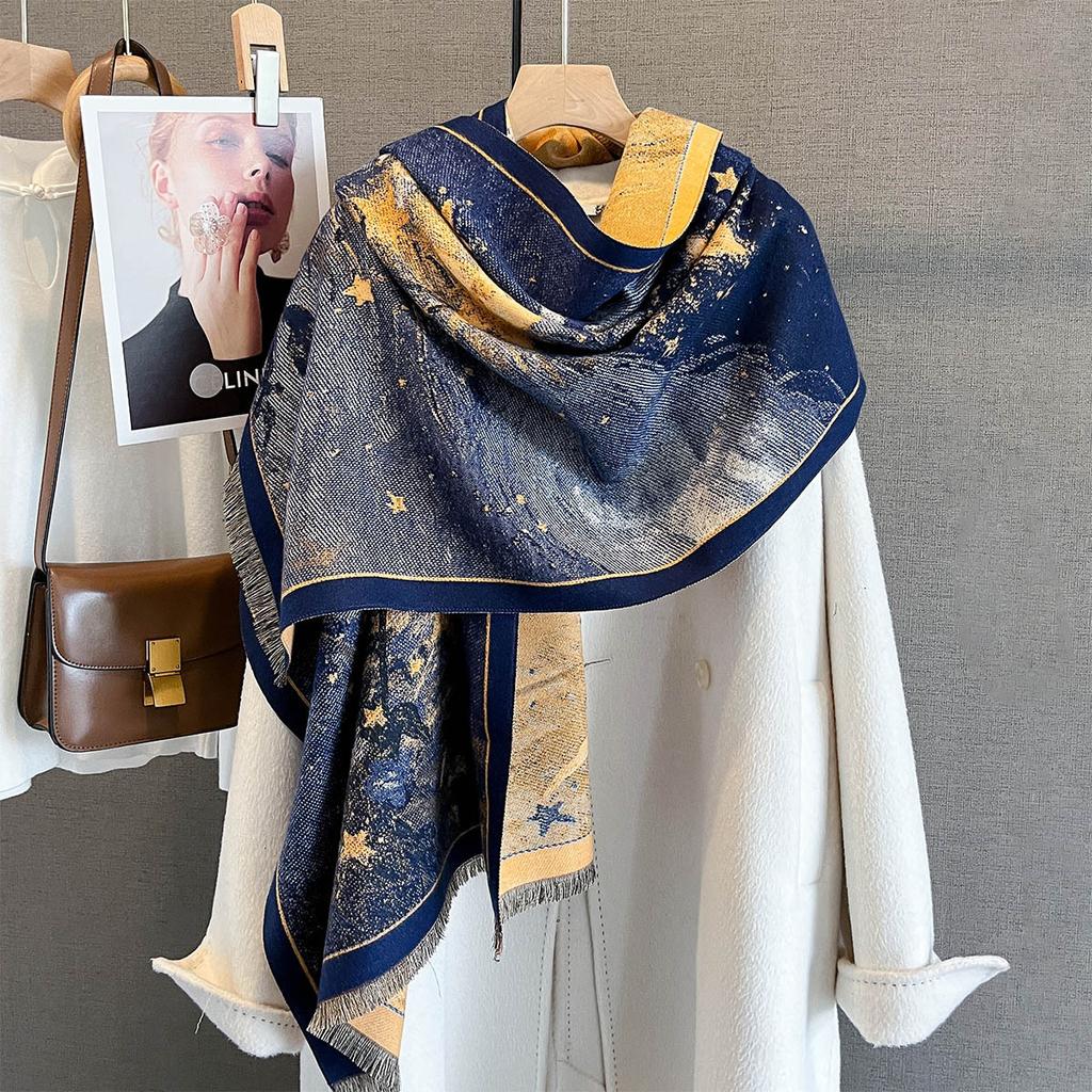 Autumn New Plant Flower Print Scarf Autumn and Winter Imitation Cashmere High-end Warm Scarf Shawl Women