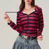 Damen Gestreifter Kapuzenpullover mit Reißverschluss Kontrastfarbe Raglan Langarm Herbst Sweatshirt Jacke