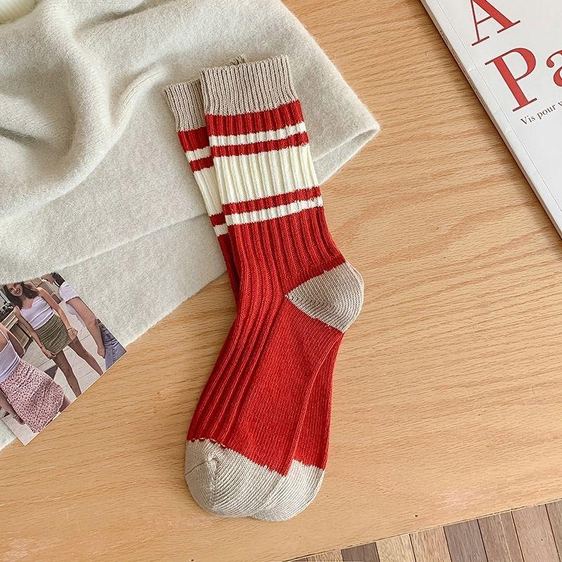 Female Autumn and Winter New Year New Year Festive Red Tube Pile Socks