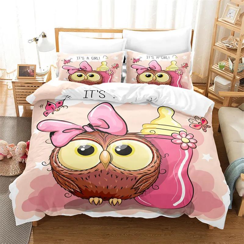 Cartoon Owl Duvet Cover Set Fashion Cute Animal Bedding Set Soft Microfiber Print Comforter Cover Decorative Kids Children Room