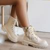 Mid Heel Platform Ankle Booties Women's Casual Ankle Booties Platform Lace-Up Boots  Winter Round Toe Comfort Shoes