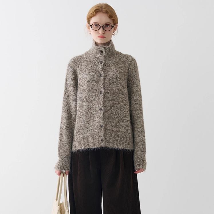 DIMANAF 2025 New Sweaters Buttons Turtleneck Cardigan Autumn Women Solid Knitting Loose