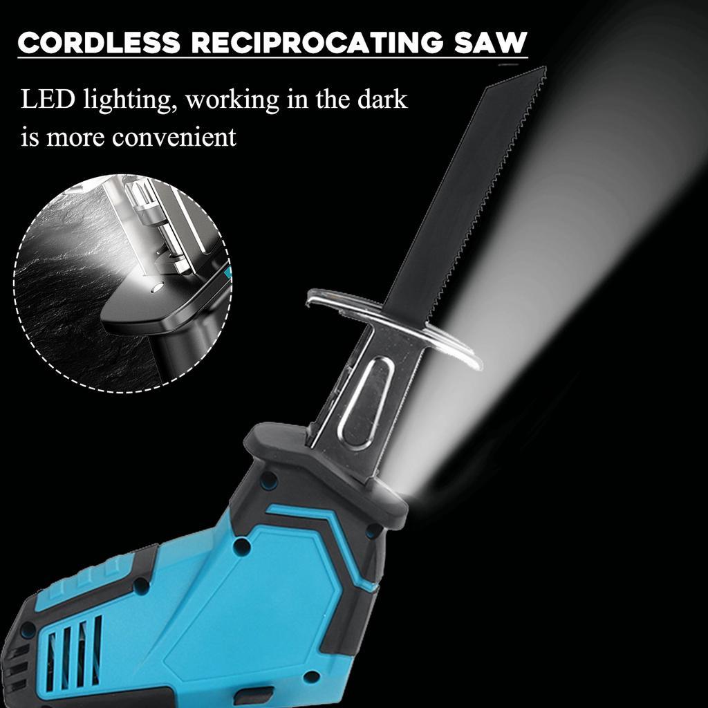 250W 13000mAh 26V/88V Cordless Reciprocating Saw+5 Saw Blades Metal Cutting Wood Tool Portable Woodworking Cutters Blue