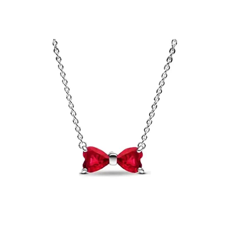 Classic Shiny Red Jewelry 925 Silver Exquisite Heart-shaped Bowknot Ring Necklace Bracelet Women's Jewelry Party Gifts